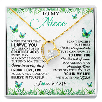 Forever Love Necklace 18K Yellow Gold Finish | 1 | Personalized To My Niece Necklace From Uncle Aunt Auntie Butterfly Laugh Love Live Birthday Motivational Quote Christmas Customized Gift Box Message Card | siriusteestore