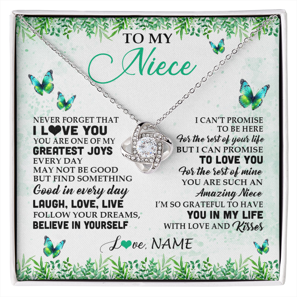 Love Knot Necklace 14K White Gold Finish | 1 | Personalized To My Niece Necklace From Uncle Aunt Auntie Butterfly Laugh Love Live Birthday Motivational Quote Christmas Customized Gift Box Message Card | siriusteestore