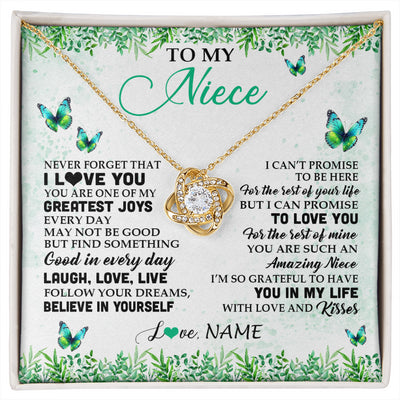 Love Knot Necklace 18K Yellow Gold Finish | 1 | Personalized To My Niece Necklace From Uncle Aunt Auntie Butterfly Laugh Love Live Birthday Motivational Quote Christmas Customized Gift Box Message Card | siriusteestore