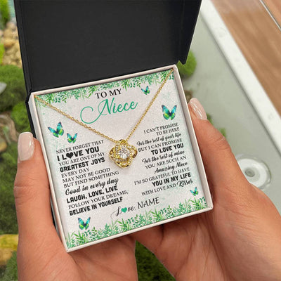 Love Knot Necklace 18K Yellow Gold Finish | 2 | Personalized To My Niece Necklace From Uncle Aunt Auntie Butterfly Laugh Love Live Birthday Motivational Quote Christmas Customized Gift Box Message Card | siriusteestore