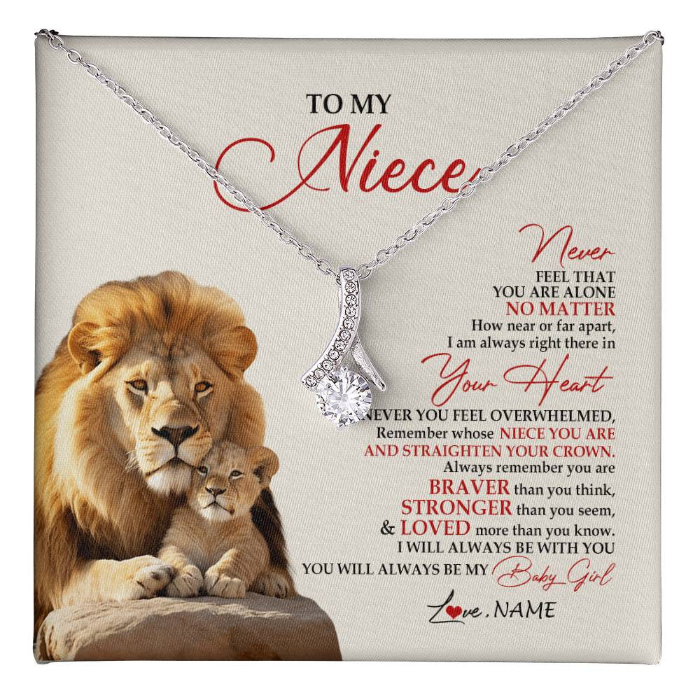 Alluring Beauty Necklace 14K White Gold Finish | 1 | Personalized To My Niece Necklace From Uncle Aunt Never Feel You Are Alone Lion Niece Birthday Graduation Christmas Customized Message Card | siriusteestore
