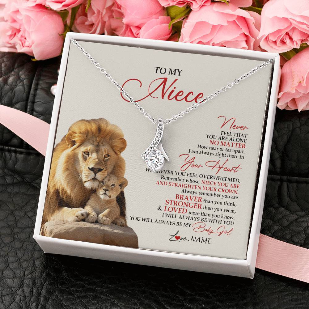 Alluring Beauty Necklace 14K White Gold Finish | 2 | Personalized To My Niece Necklace From Uncle Aunt Never Feel You Are Alone Lion Niece Birthday Graduation Christmas Customized Message Card | siriusteestore