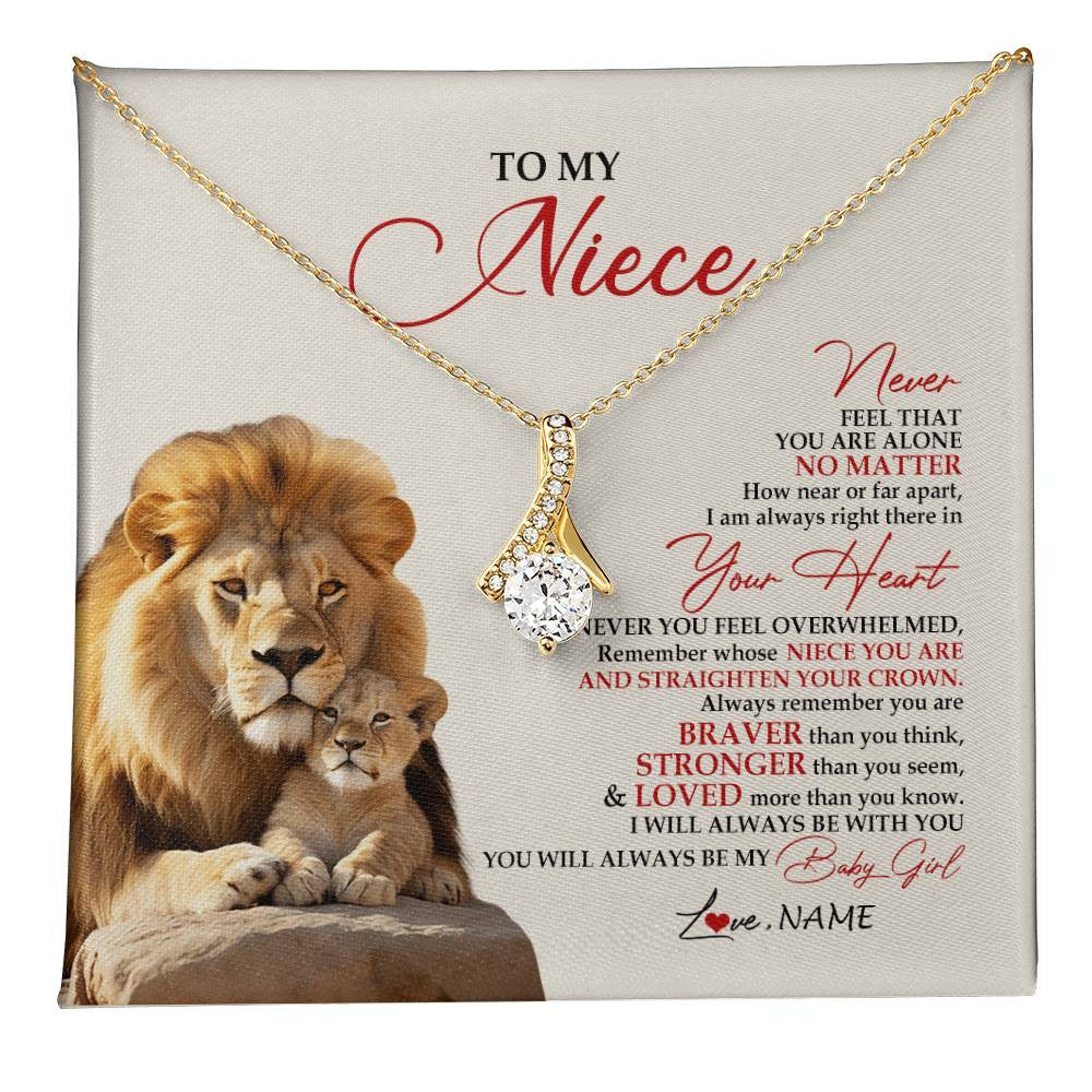 Alluring Beauty Necklace 18K Yellow Gold Finish | 1 | Personalized To My Niece Necklace From Uncle Aunt Never Feel You Are Alone Lion Niece Birthday Graduation Christmas Customized Message Card | siriusteestore