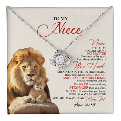 Love Knot Necklace 14K White Gold Finish | 1 | Personalized To My Niece Necklace From Uncle Aunt Never Feel You Are Alone Lion Niece Birthday Graduation Christmas Customized Message Card | siriusteestore