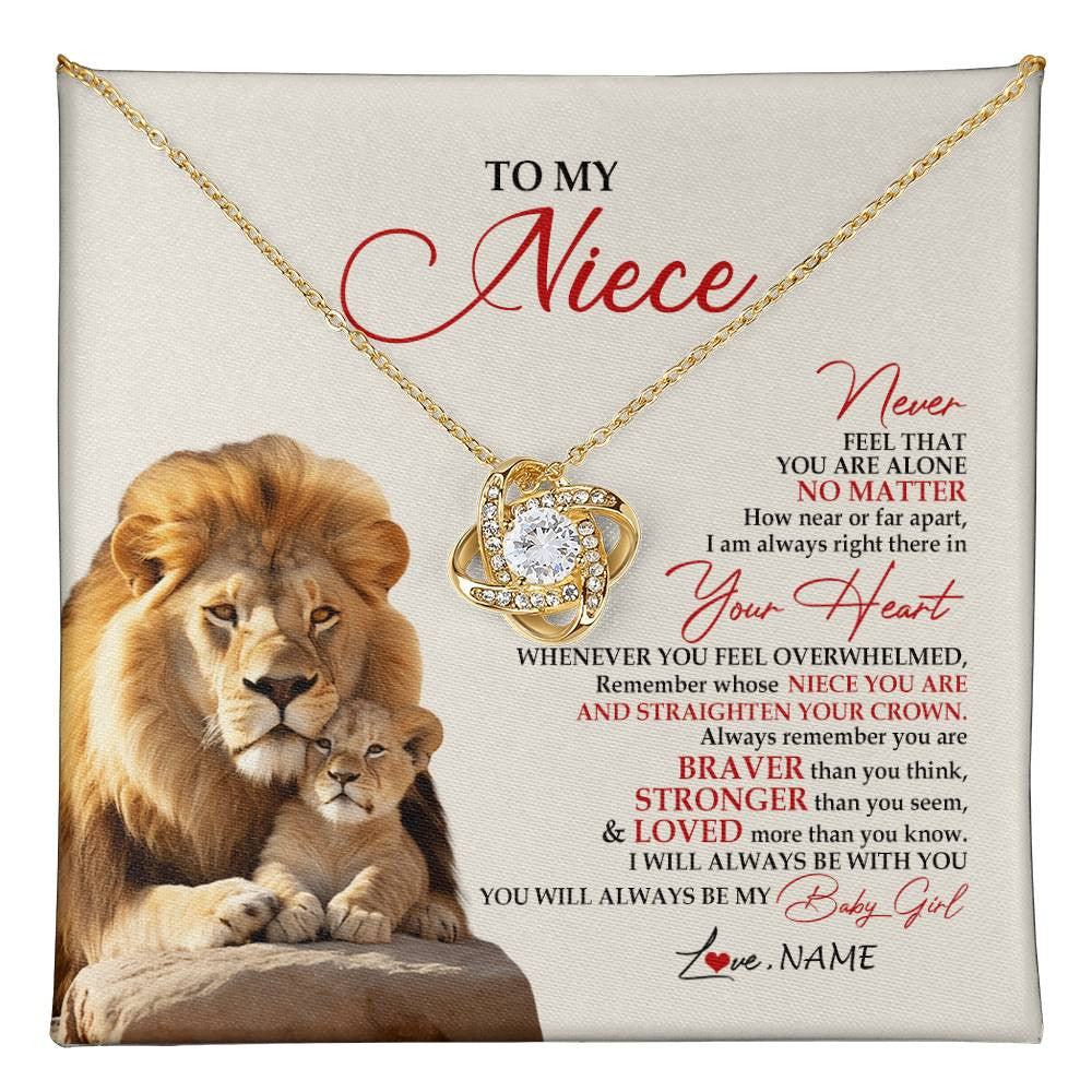 Love Knot Necklace 18K Yellow Gold Finish | 1 | Personalized To My Niece Necklace From Uncle Aunt Never Feel You Are Alone Lion Niece Birthday Graduation Christmas Customized Message Card | siriusteestore
