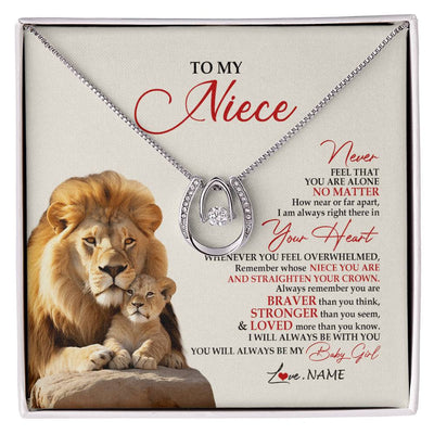 Lucky In Love Necklace 14K White Gold Finish | 1 | Personalized To My Niece Necklace From Uncle Aunt Never Feel You Are Alone Lion Niece Birthday Graduation Christmas Customized Message Card | siriusteestore
