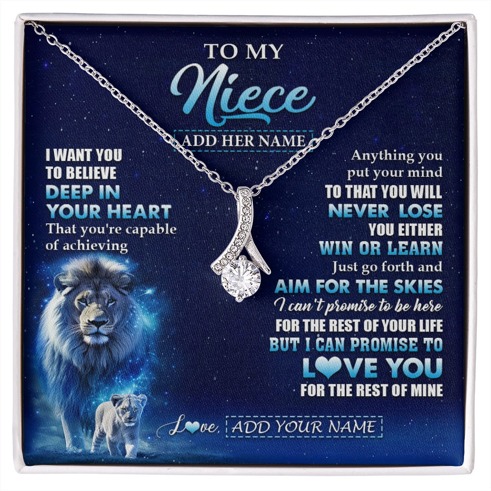 Alluring Beauty Necklace 14K White Gold Finish | 1 | Personalized To My Niece Necklace From Uncle Believe Your Heart Niece Gift Birthday Graduation Christmas Customized Gift Box Message Card | siriusteestore.myshopify