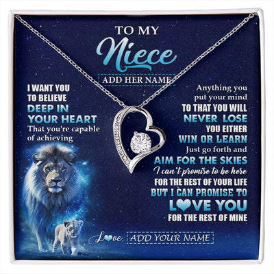 Forever Love Necklace 14K White Gold Finish | 1 | Personalized To My Niece Necklace From Uncle Believe Your Heart Niece Gift Birthday Graduation Christmas Customized Gift Box Message Card | siriusteestore.myshopify