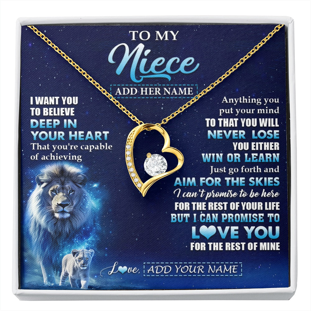 Forever Love Necklace 18K Yellow Gold Finish | 1 | Personalized To My Niece Necklace From Uncle Believe Your Heart Niece Gift Birthday Graduation Christmas Customized Gift Box Message Card | siriusteestore.myshopify