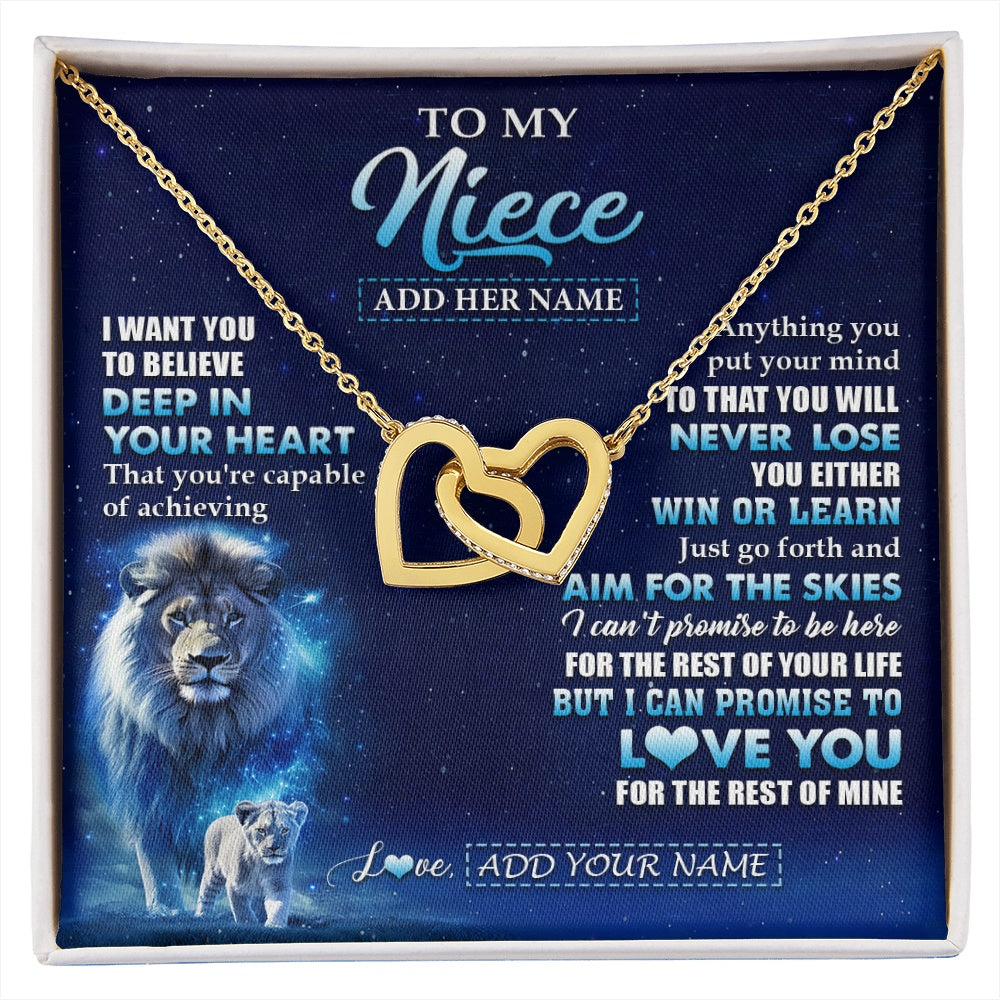 Interlocking Hearts Necklace 18K Yellow Gold Finish | 1 | Personalized To My Niece Necklace From Uncle Believe Your Heart Niece Gift Birthday Graduation Christmas Customized Gift Box Message Card | siriusteestore.myshopify