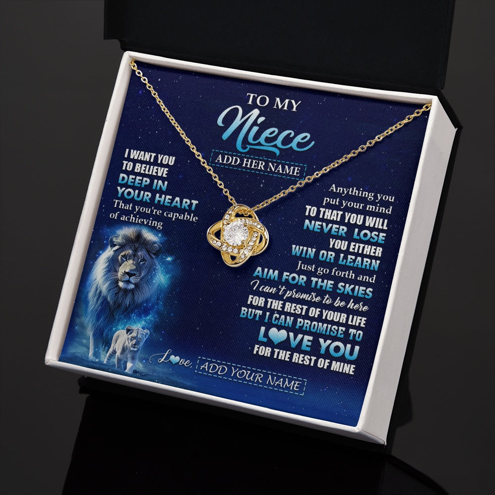 Love Knot Necklace 18K Yellow Gold Finish | 2 | Personalized To My Niece Necklace From Uncle Believe Your Heart Niece Gift Birthday Graduation Christmas Customized Gift Box Message Card | siriusteestore.myshopify