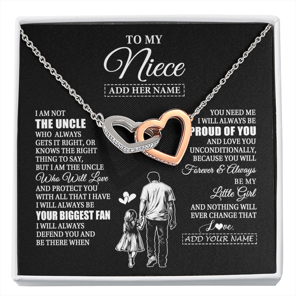 Interlocking Hearts Necklace Stainless Steel & Rose Gold Finish | 1 | Personalized To My Niece Necklace From Uncle Biggest Fan Birthday Gifts For Niece From Uncle Niece Graduation Christmas Customized Gift Box Message Card | siriusteestore.myshopify