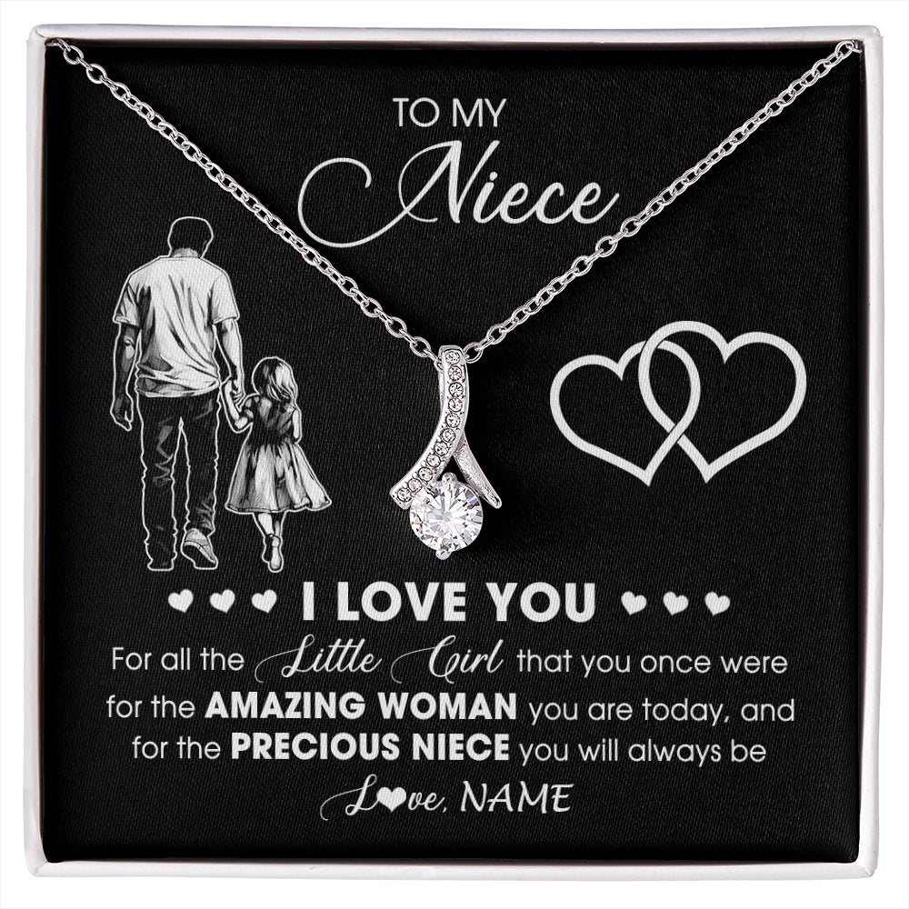 Alluring Beauty Necklace 14K White Gold Finish | 1 | Personalized To My Niece Necklace From Uncle I Love You Little Girl Niece Birthday Graduation Christmas Jewelry Customized Gift Box Message Card | siriusteestore