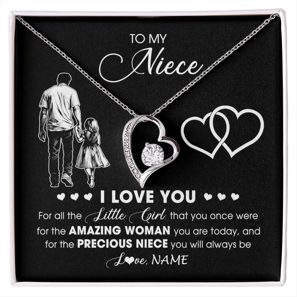 Forever Love Necklace 14K White Gold Finish | 1 | Personalized To My Niece Necklace From Uncle I Love You Little Girl Niece Birthday Graduation Christmas Jewelry Customized Gift Box Message Card | siriusteestore
