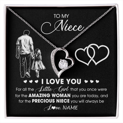 Forever Love Necklace 14K White Gold Finish | 1 | Personalized To My Niece Necklace From Uncle I Love You Little Girl Niece Birthday Graduation Christmas Jewelry Customized Gift Box Message Card | siriusteestore