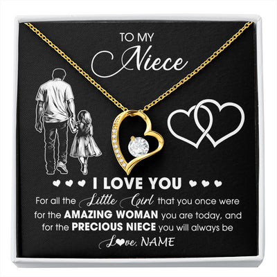 Forever Love Necklace 18K Yellow Gold Finish | 1 | Personalized To My Niece Necklace From Uncle I Love You Little Girl Niece Birthday Graduation Christmas Jewelry Customized Gift Box Message Card | siriusteestore