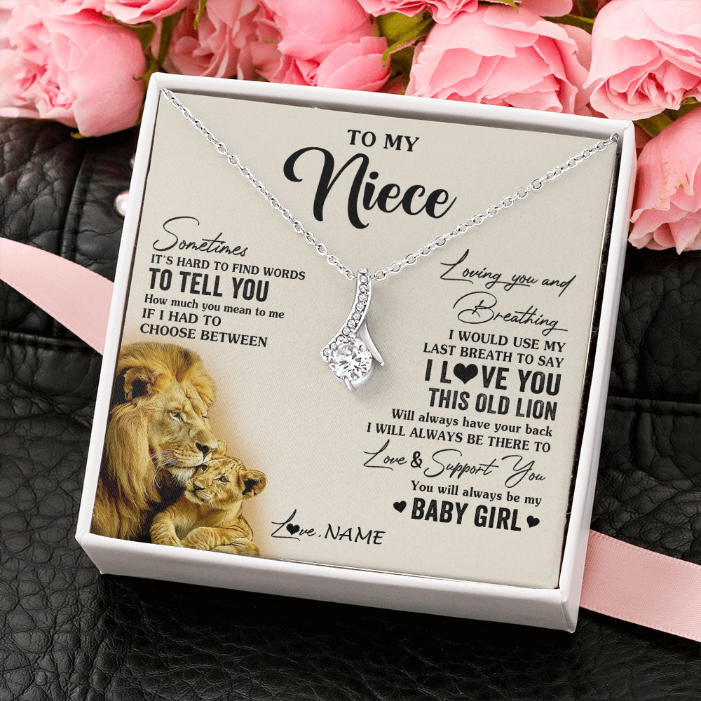 Alluring Beauty Necklace 14K White Gold Finish | 2 | Personalized To My Niece Necklace From Uncle I Love You This Old Lion Niece Birthday Graduation Christmas Jewelry Customized Gift Box Message Card | siriusteestore