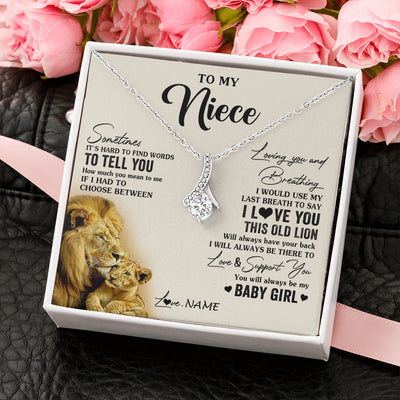 Alluring Beauty Necklace 14K White Gold Finish | 2 | Personalized To My Niece Necklace From Uncle I Love You This Old Lion Niece Birthday Graduation Christmas Jewelry Customized Gift Box Message Card | siriusteestore