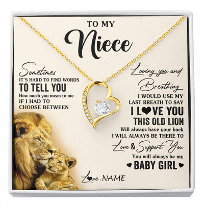 Forever Love Necklace 18K Yellow Gold Finish | 1 | Personalized To My Niece Necklace From Uncle I Love You This Old Lion Niece Birthday Graduation Christmas Jewelry Customized Gift Box Message Card | siriusteestore