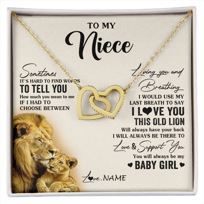 Interlocking Hearts Necklace 18K Yellow Gold Finish | 1 | Personalized To My Niece Necklace From Uncle I Love You This Old Lion Niece Birthday Graduation Christmas Jewelry Customized Gift Box Message Card | siriusteestore