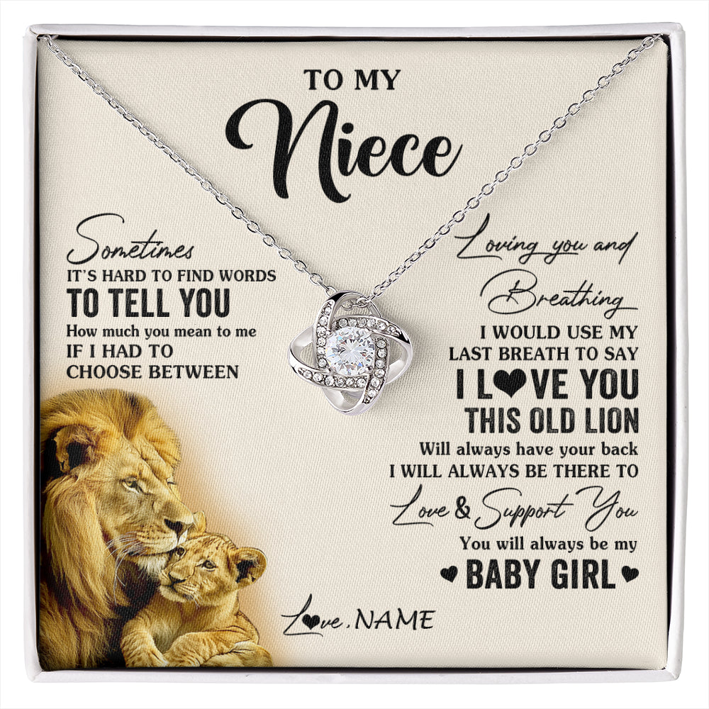 Love Knot Necklace 14K White Gold Finish | 1 | Personalized To My Niece Necklace From Uncle I Love You This Old Lion Niece Birthday Graduation Christmas Jewelry Customized Gift Box Message Card | siriusteestore