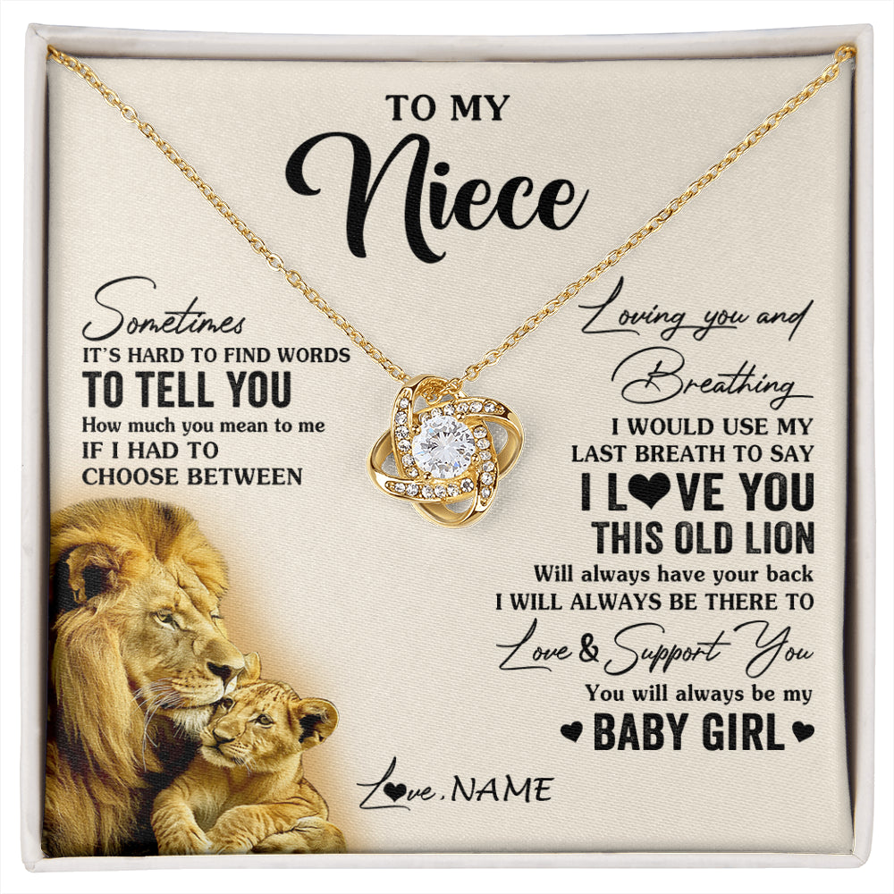 Love Knot Necklace 18K Yellow Gold Finish | 1 | Personalized To My Niece Necklace From Uncle I Love You This Old Lion Niece Birthday Graduation Christmas Jewelry Customized Gift Box Message Card | siriusteestore