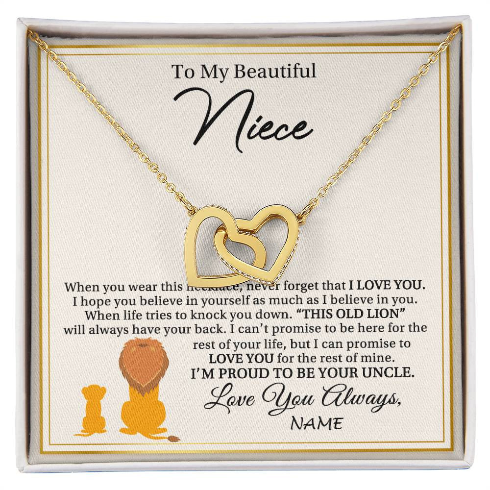 Interlocking Hearts Necklace 18K Yellow Gold Finish | 1 | Personalized To My Niece Necklace From Uncle I'M Proud To Be Your Uncle Lion Niece Birthday Graduation Christmas Customized Gift Box Message Card | siriusteestore