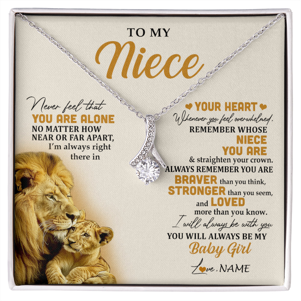 Alluring Beauty Necklace 14K White Gold Finish | 1 | Personalized To My Niece Necklace From Uncle Lion Never Feel That You Are Alone Great Niece Pendant Birthday Christmas Customized Gift Box Message Card | siriusteestore