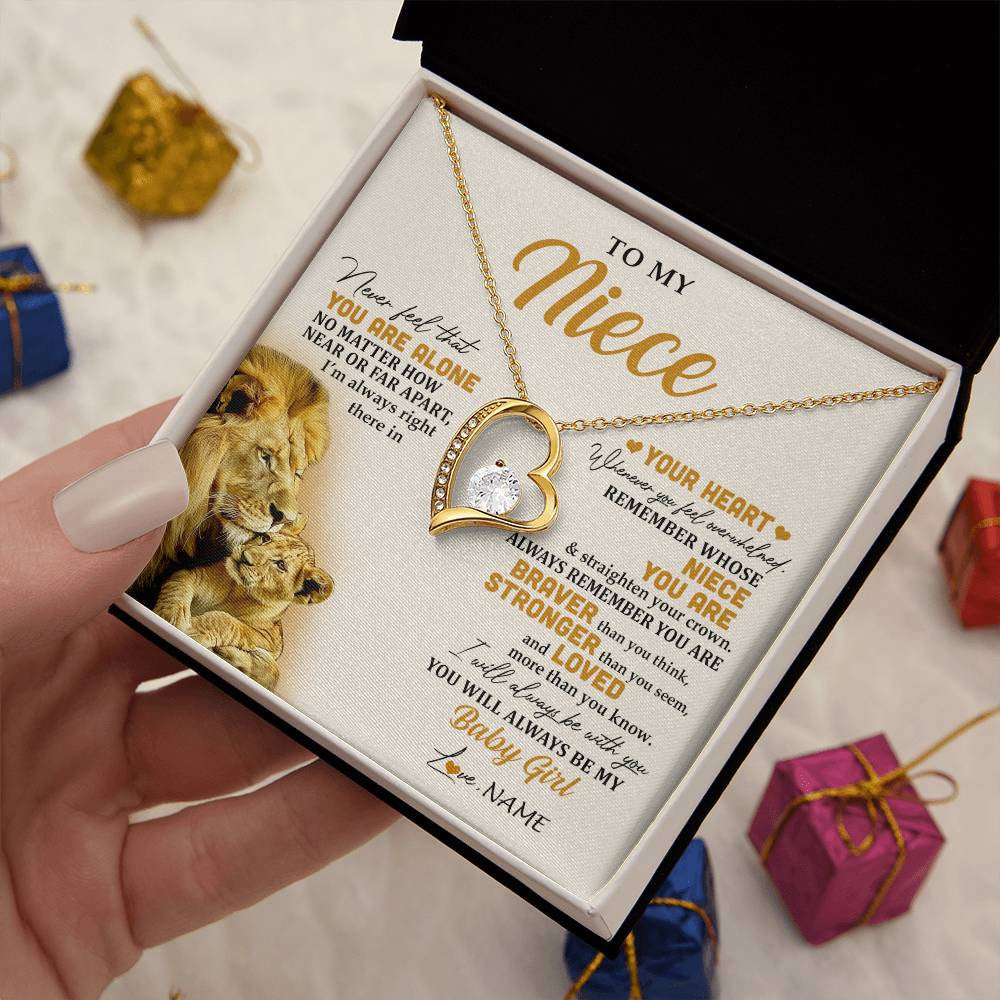 Forever Love Necklace 18K Yellow Gold Finish | 2 | Personalized To My Niece Necklace From Uncle Lion Never Feel That You Are Alone Great Niece Pendant Birthday Christmas Customized Gift Box Message Card | siriusteestore