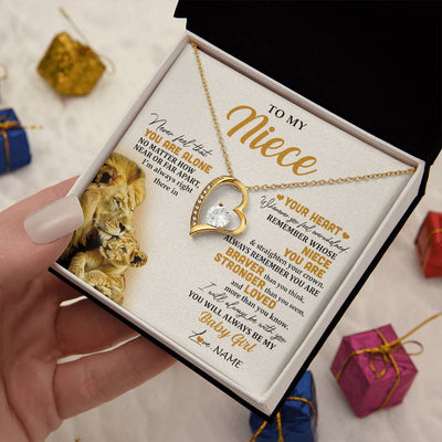 Forever Love Necklace 18K Yellow Gold Finish | 2 | Personalized To My Niece Necklace From Uncle Lion Never Feel That You Are Alone Great Niece Pendant Birthday Christmas Customized Gift Box Message Card | siriusteestore