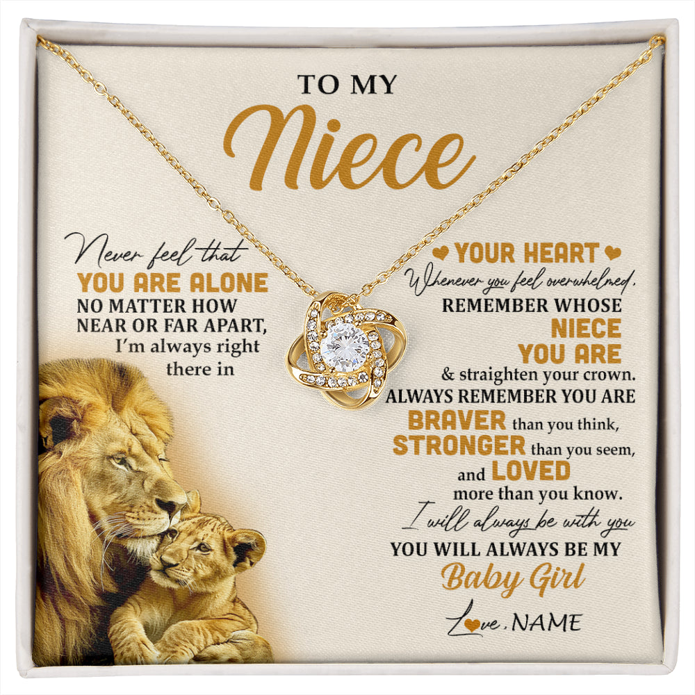 Love Knot Necklace 18K Yellow Gold Finish | 1 | Personalized To My Niece Necklace From Uncle Lion Never Feel That You Are Alone Great Niece Pendant Birthday Christmas Customized Gift Box Message Card | siriusteestore