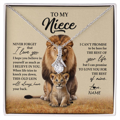 Alluring Beauty Necklace 14K White Gold Finish | 1 | Personalized To My Niece Necklace From Uncle Lion Never Forget That I Love You Niece Jewelry Birthday Graduation Christmas Customized Message Card | siriusteestore