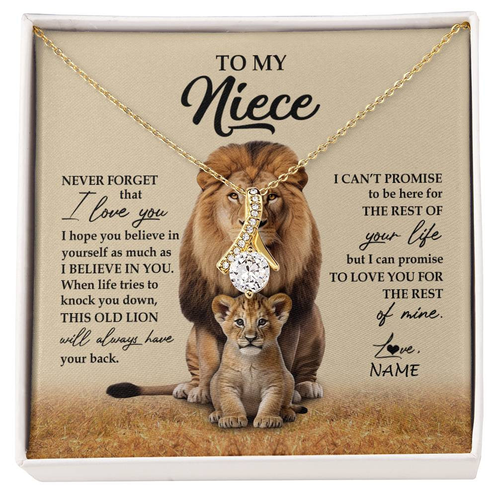 Alluring Beauty Necklace 18K Yellow Gold Finish | 1 | Personalized To My Niece Necklace From Uncle Lion Never Forget That I Love You Niece Jewelry Birthday Graduation Christmas Customized Message Card | siriusteestore