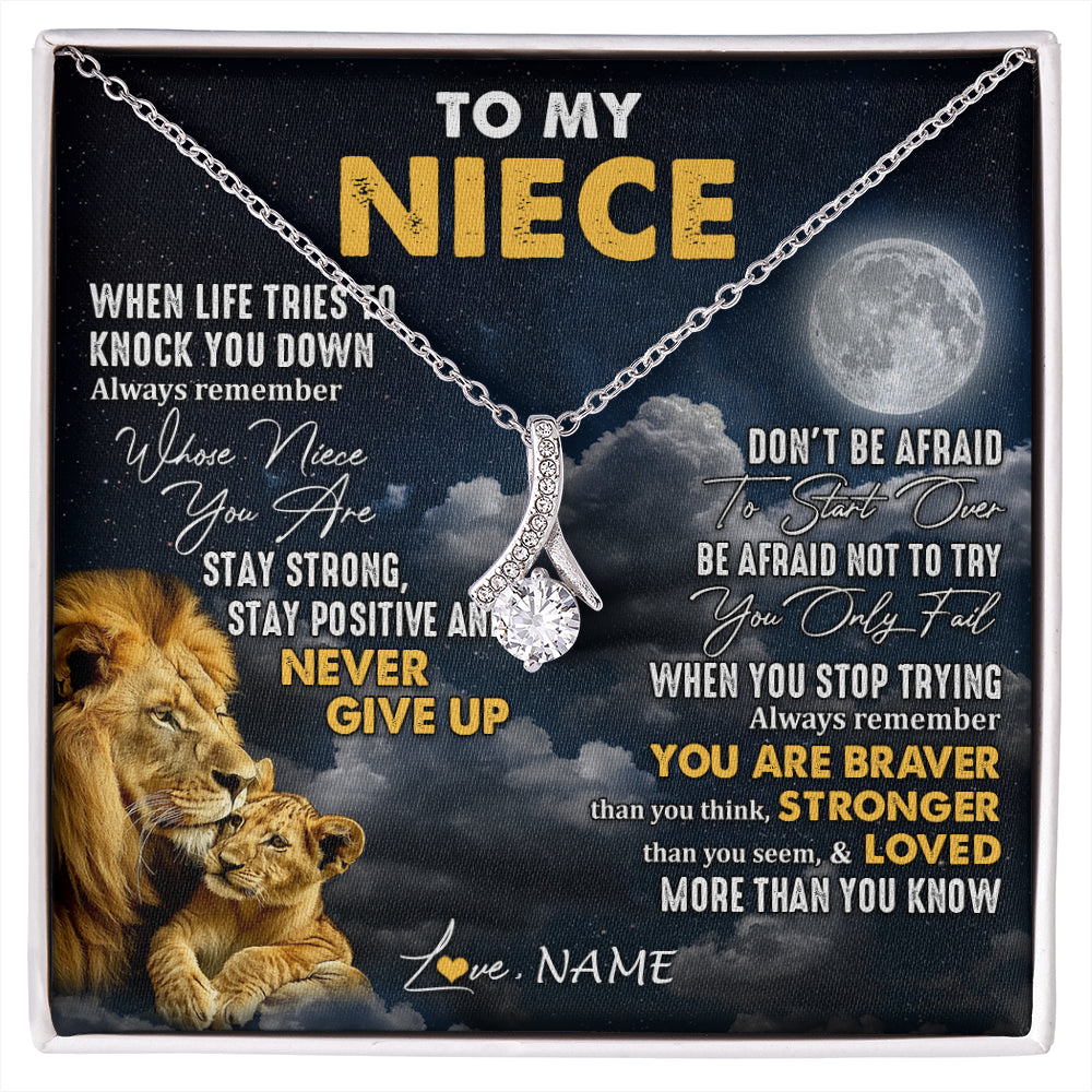 Alluring Beauty Necklace 14K White Gold Finish | 1 | Personalized To My Niece Necklace From Uncle Lion Never Give Up Niece Birthday Graduation Christmas Jewelry Customized Gift Box Message Card | siriusteestore
