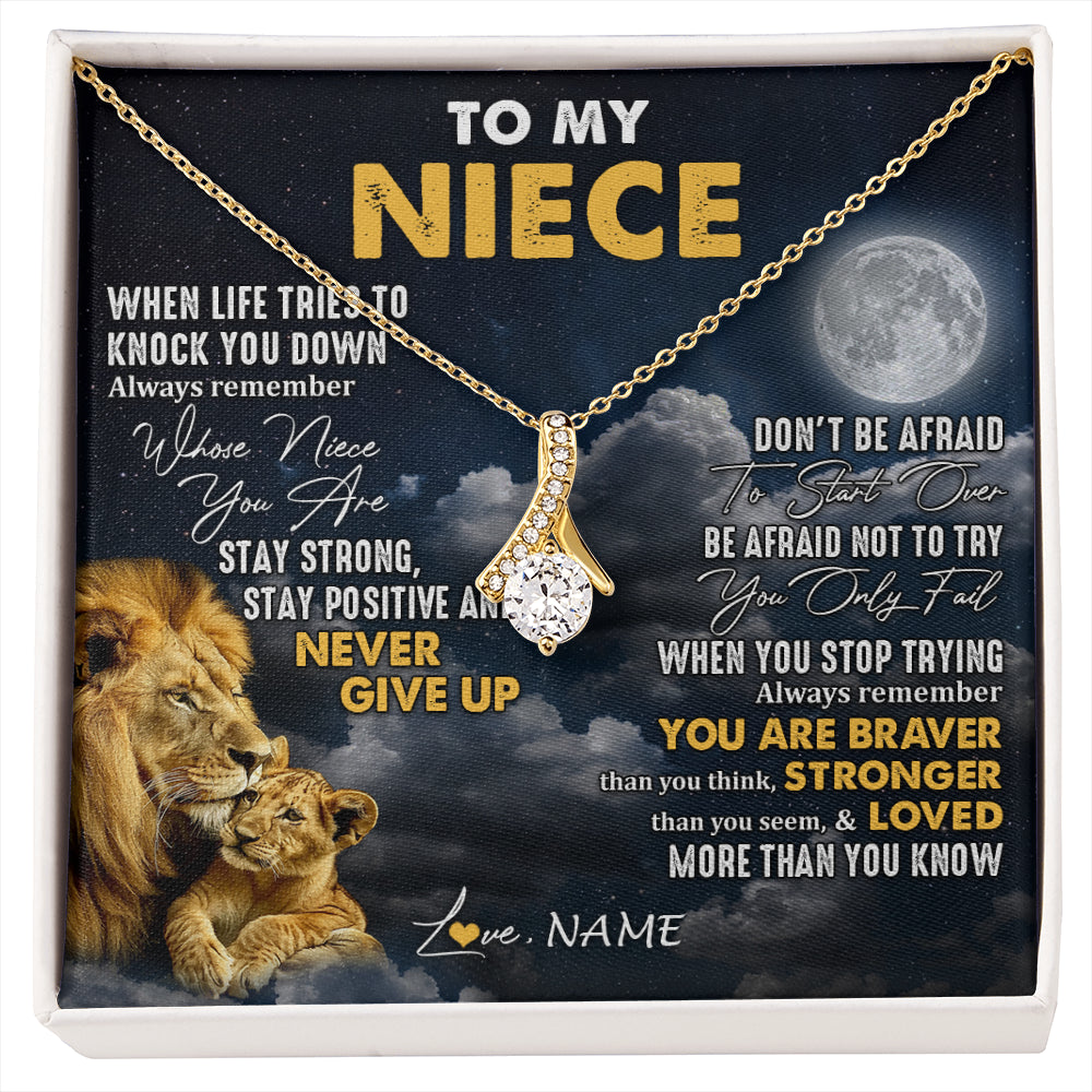 Alluring Beauty Necklace 18K Yellow Gold Finish | 1 | Personalized To My Niece Necklace From Uncle Lion Never Give Up Niece Birthday Graduation Christmas Jewelry Customized Gift Box Message Card | siriusteestore