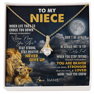 Alluring Beauty Necklace 18K Yellow Gold Finish | 1 | Personalized To My Niece Necklace From Uncle Lion Never Give Up Niece Birthday Graduation Christmas Jewelry Customized Gift Box Message Card | siriusteestore