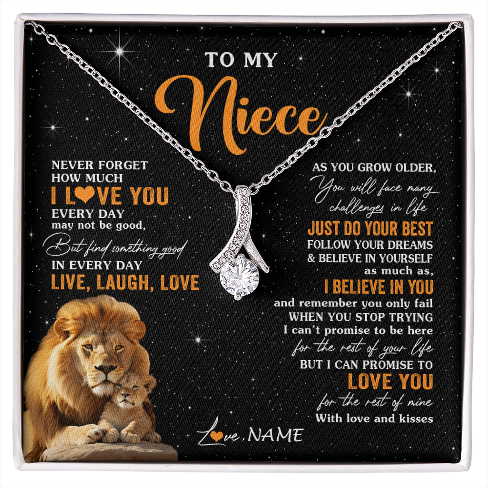 Alluring Beauty Necklace 14K White Gold Finish | 1 | Personalized To My Niece Necklace From Uncle Live Laugh Love Lion Niece Birthday Gifts Positive Graduation Christmas Customized Gift Box Message Card | siriusteestore