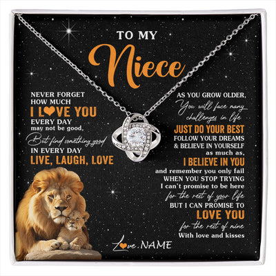 Love Knot Necklace 14K White Gold Finish | 1 | Personalized To My Niece Necklace From Uncle Live Laugh Love Lion Niece Birthday Gifts Positive Graduation Christmas Customized Gift Box Message Card | siriusteestore