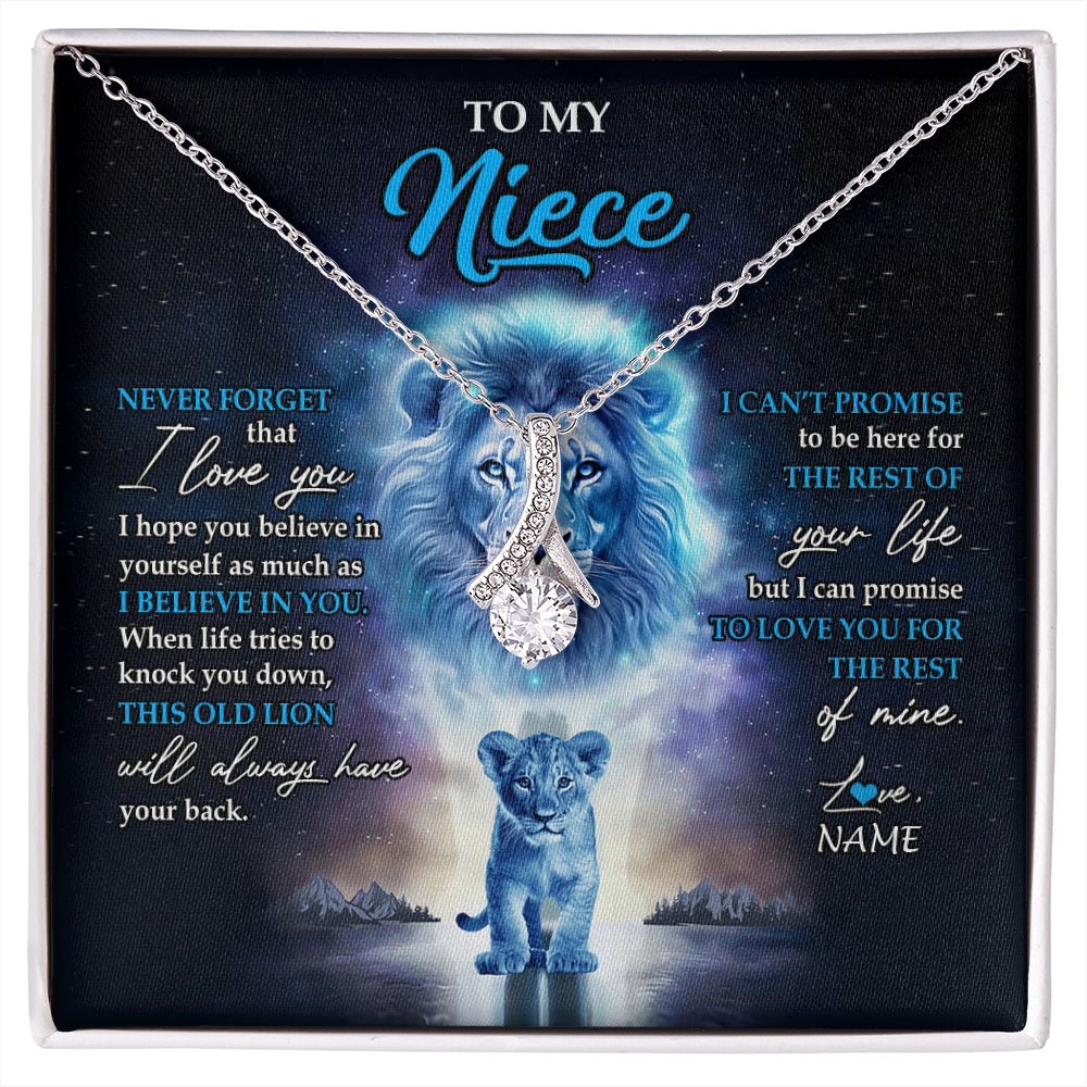 Alluring Beauty Necklace 14K White Gold Finish | 1 | Personalized To My Niece Necklace From Uncle Never Forget I Love You Lion Niece Jewelry Birthday Graduation Christmas Customized Message Card | siriusteestore
