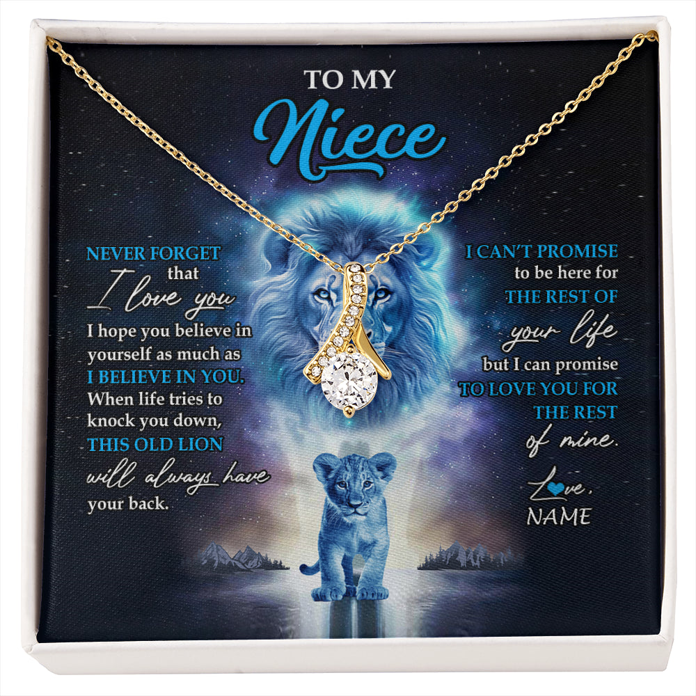 Alluring Beauty Necklace 18K Yellow Gold Finish | 1 | Personalized To My Niece Necklace From Uncle Never Forget I Love You Lion Niece Jewelry Birthday Graduation Christmas Customized Message Card | siriusteestore