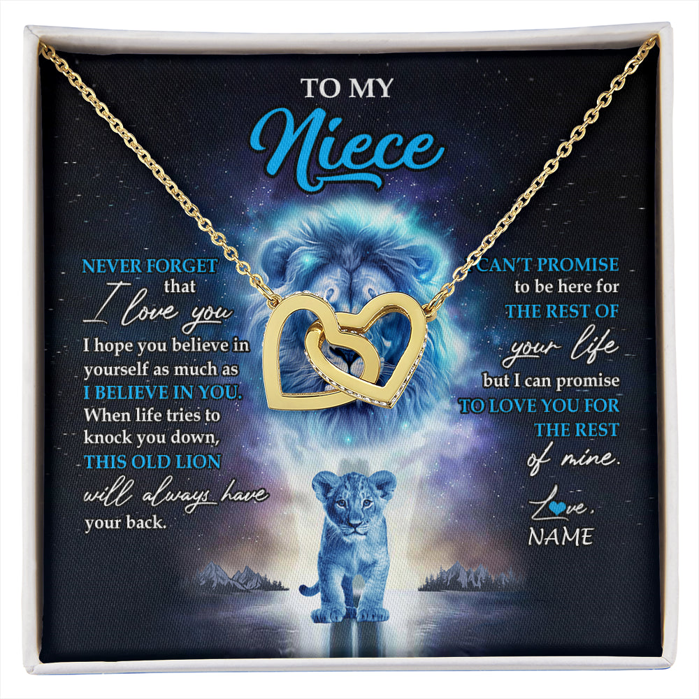 Interlocking Hearts Necklace 18K Yellow Gold Finish | 1 | Personalized To My Niece Necklace From Uncle Never Forget I Love You Lion Niece Jewelry Birthday Graduation Christmas Customized Message Card | siriusteestore