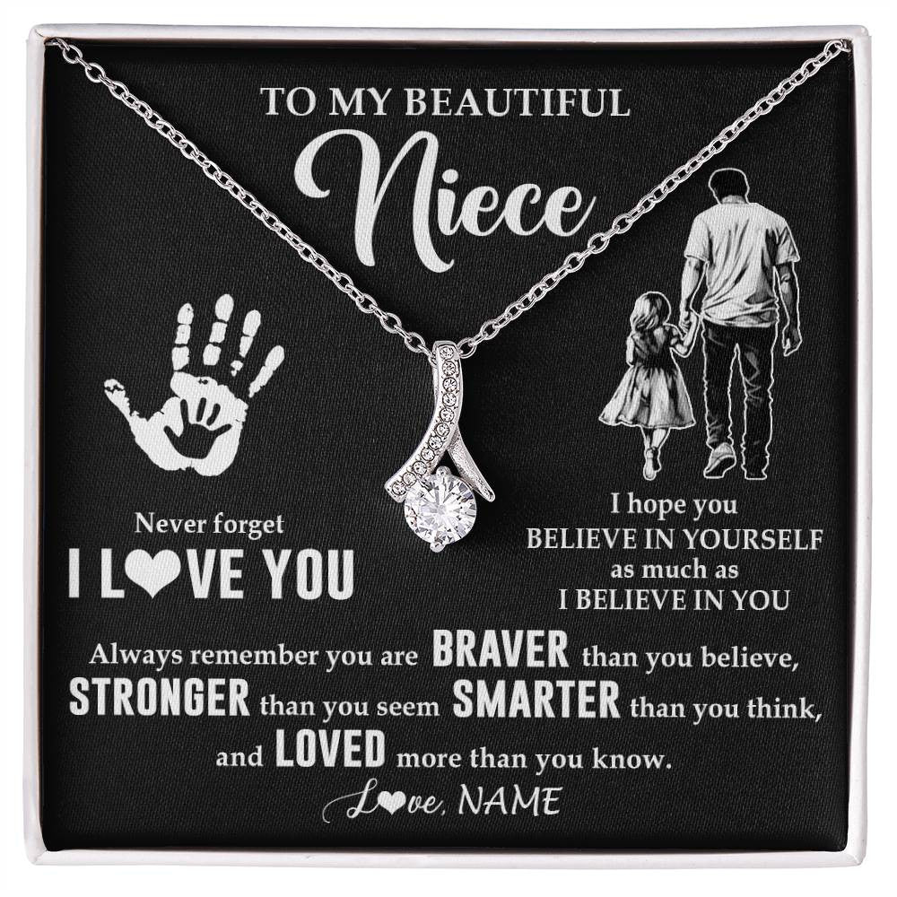 Alluring Beauty Necklace 14K White Gold Finish | 1 | Personalized To My Niece Necklace From Uncle Never Forget I Love You Niece Birthday Gifts Christmas New Year Graduation Customized Gift Box Message Card | siriusteestore