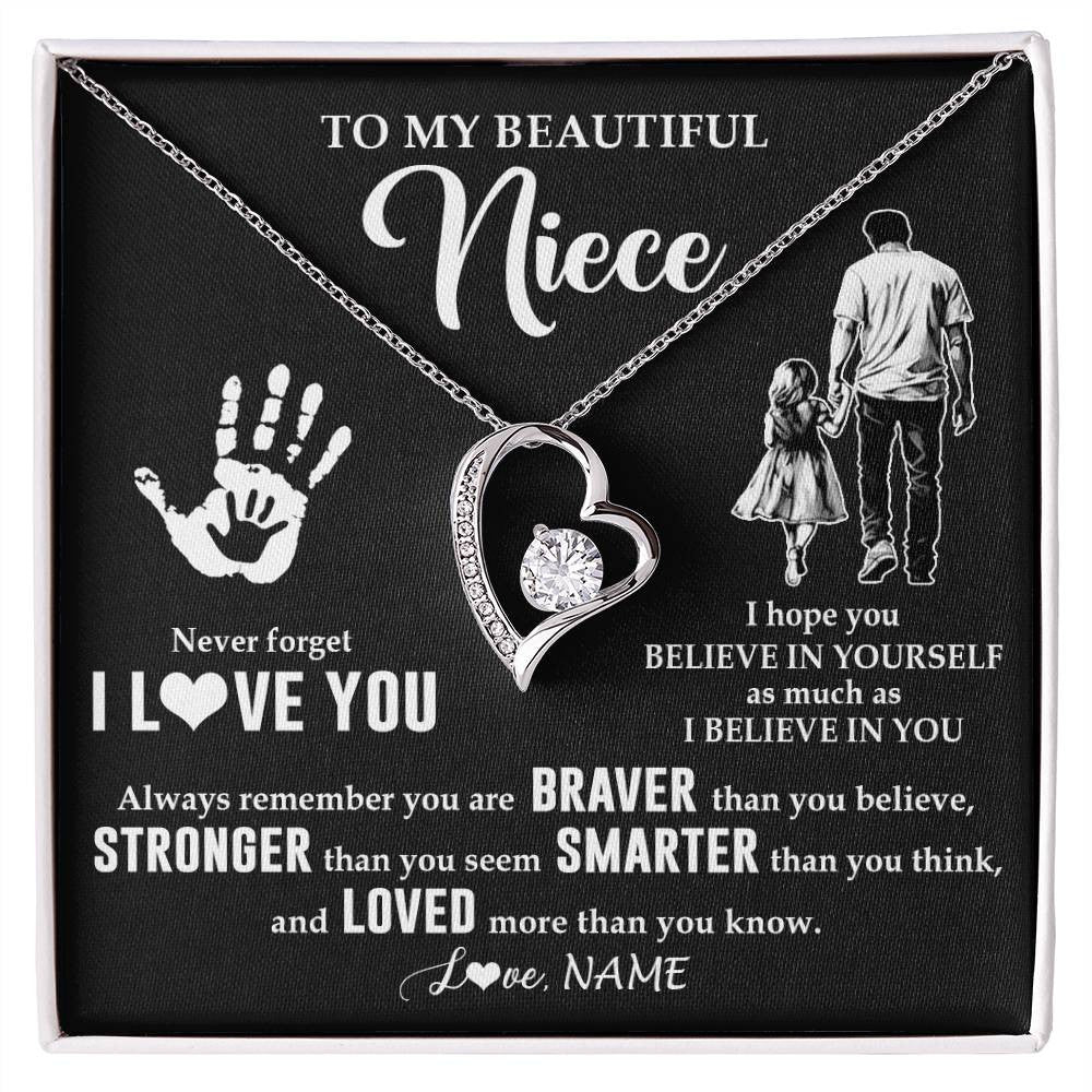 Forever Love Necklace 14K White Gold Finish | 1 | Personalized To My Niece Necklace From Uncle Never Forget I Love You Niece Birthday Gifts Christmas New Year Graduation Customized Gift Box Message Card | siriusteestore