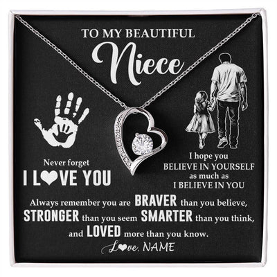 Forever Love Necklace 14K White Gold Finish | 1 | Personalized To My Niece Necklace From Uncle Never Forget I Love You Niece Birthday Gifts Christmas New Year Graduation Customized Gift Box Message Card | siriusteestore