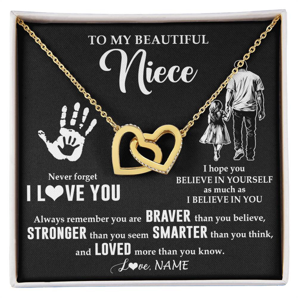 Interlocking Hearts Necklace 18K Yellow Gold Finish | 1 | Personalized To My Niece Necklace From Uncle Never Forget I Love You Niece Birthday Gifts Christmas New Year Graduation Customized Gift Box Message Card | siriusteestore