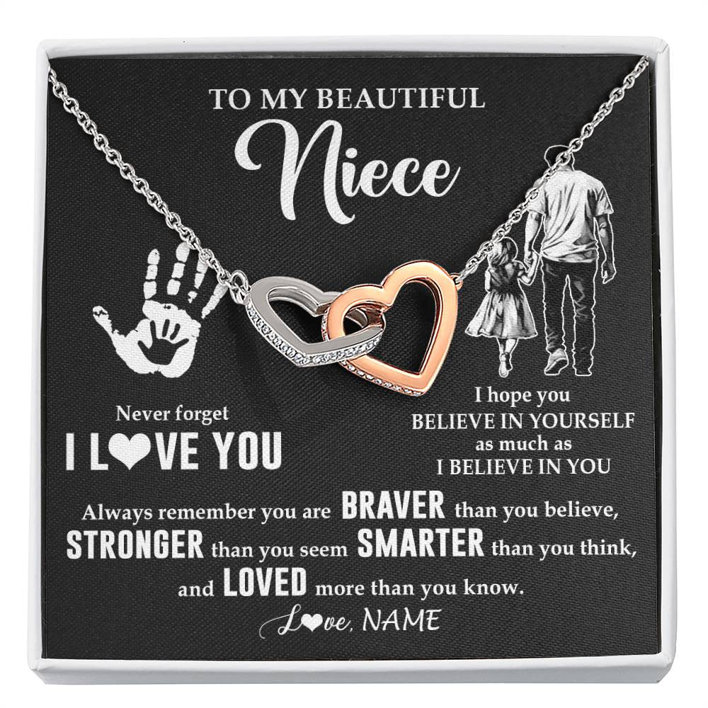 Interlocking Hearts Necklace Stainless Steel & Rose Gold Finish | 1 | Personalized To My Niece Necklace From Uncle Never Forget I Love You Niece Birthday Gifts Christmas New Year Graduation Customized Gift Box Message Card | siriusteestore