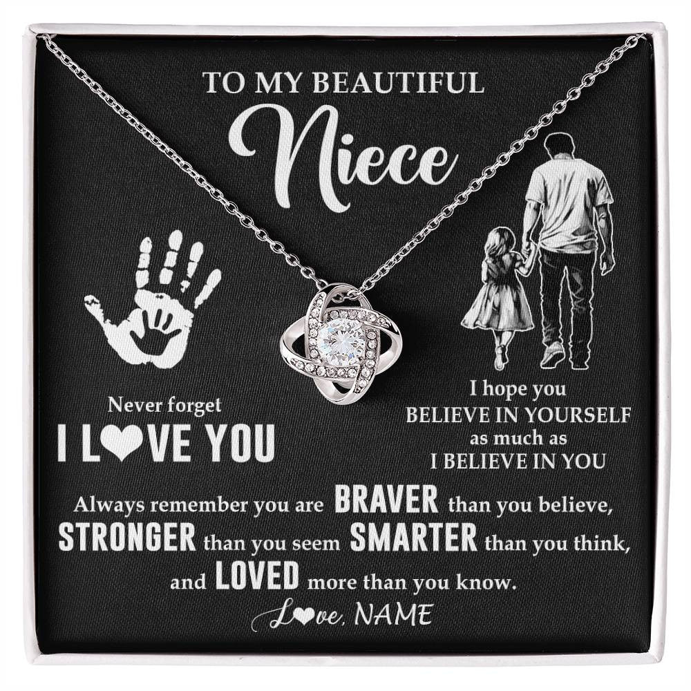 Love Knot Necklace 14K White Gold Finish | 1 | Personalized To My Niece Necklace From Uncle Never Forget I Love You Niece Birthday Gifts Christmas New Year Graduation Customized Gift Box Message Card | siriusteestore