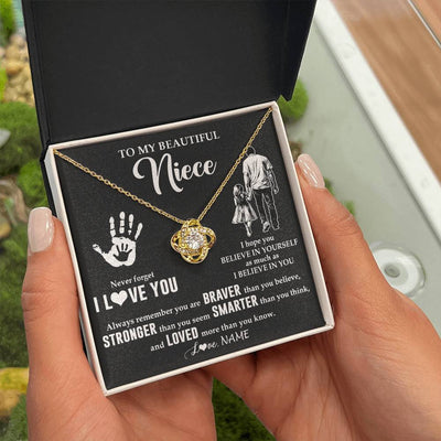 Love Knot Necklace 18K Yellow Gold Finish | 2 | Personalized To My Niece Necklace From Uncle Never Forget I Love You Niece Birthday Gifts Christmas New Year Graduation Customized Gift Box Message Card | siriusteestore