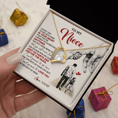 Forever Love Necklace 18K Yellow Gold Finish | 2 | Personalized To My Niece Necklace From Uncle Promise To Love You Niece Birthday Valentines Day Graduation Christmas Customized Gift Box Message Card | siriusteestore
