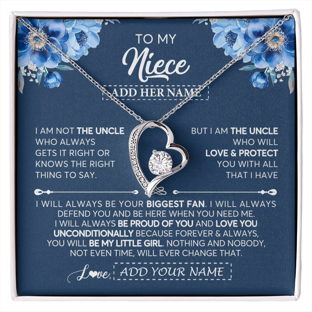 Forever Love Necklace 14K White Gold Finish | 1 | Personalized To My Niece Necklace From Uncle Proud Of You Birthday Gifts For Niece Jewelry Gifts Graduation Christmas Customized Gift Box Message Card | https://siriusteestore.